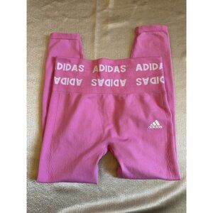 WOMENS ADIDAS ORIGINALS 7/8 Pink HIGH RISE‎ AEROKNIT TIGHTS Medium Gym Workout